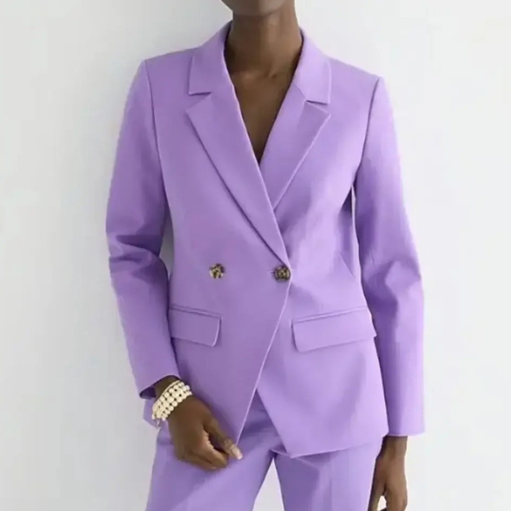 J.Crew Devon Blazer Purple Double Breasted‎ Cotton Viscose Jacket Size 8